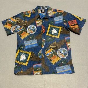 Reyn Spooner Hawaiian Shirt Kona Coffee Bean Postcard Button Up Men’s Size XL